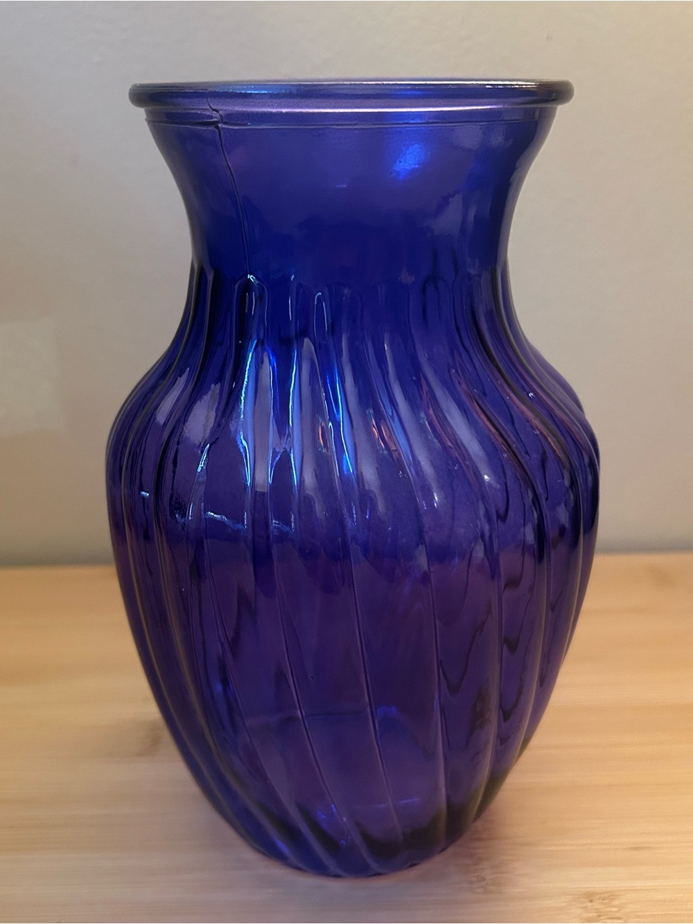 Textured Blue Glass Vase Cobalt Tinted Vintage Style Swirl Sculpt SEE PICS
